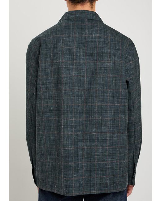 Jil Sander Blue Checked Wool-Blend Shirt for men