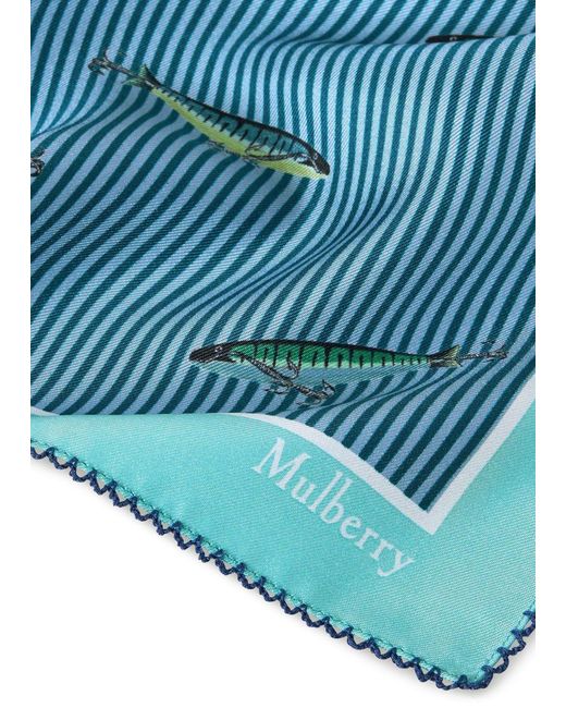 Mulberry Blue Printed Silk Twill Scarf