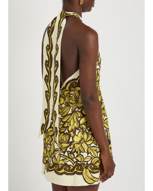 ALÉMAIS Yellow Mona Printed Halterneck Hemp Mini Dress