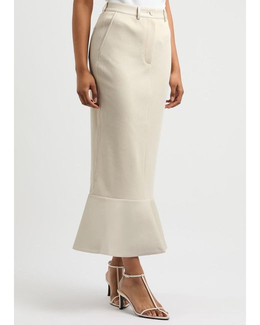 Nanushka White Jenace Faux Leather-Trimmed Cotton Maxi Skirt