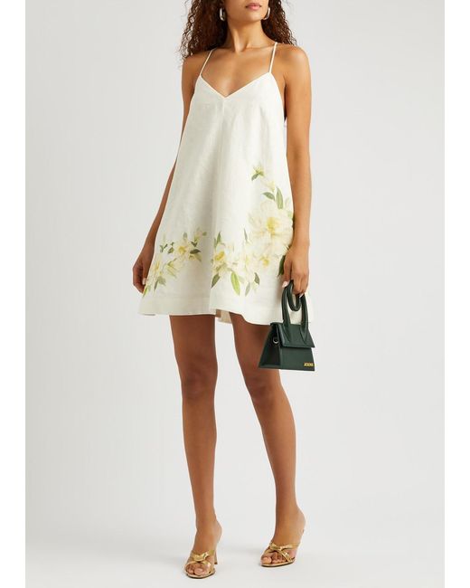 Zimmermann White Harmony Floral-Print Linen Mini Dress