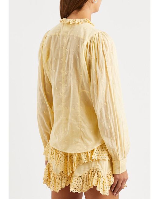 Isabel Marant Yellow Terzali Floral-embroidered Cotton Blouse
