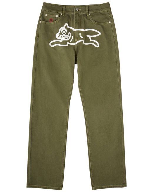 ICECREAM Green Running Dog Straight-Leg Jeans for men
