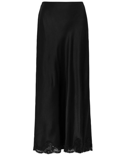 Rixo Black Crystal Lace-trimmed Satin Maxi Skirt