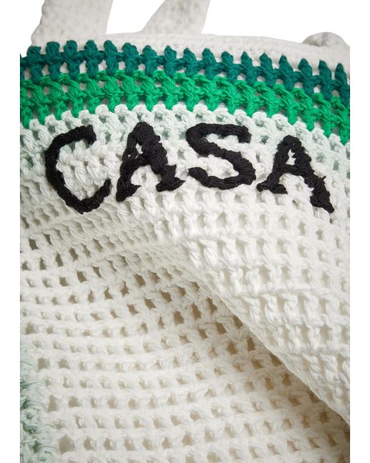 Casablancabrand Green Logo Striped Crochet-knit Tote for men