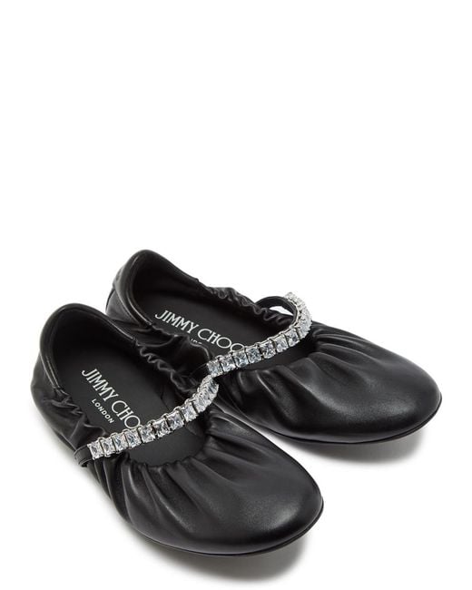 Jimmy Choo Black Jade Crystal-Embellished Leather Ballet Flats
