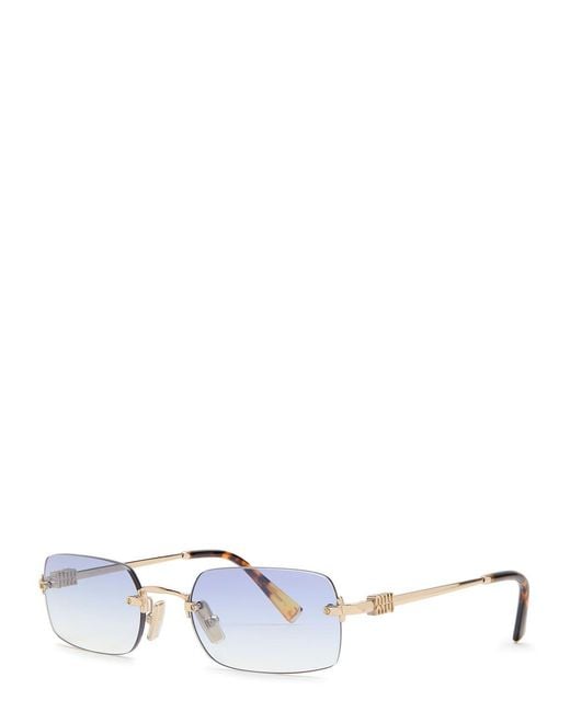 Miu Miu White Rimless Rectangle-Frame Sunglasses