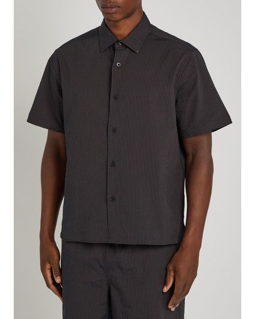 Percival Black Striped Seersucker Shirt for men