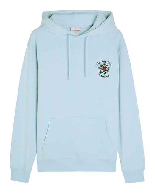 Drole de Monsieur Blue Nfpm Floral-Embroidered Hooded Cotton Sweatshirt for men