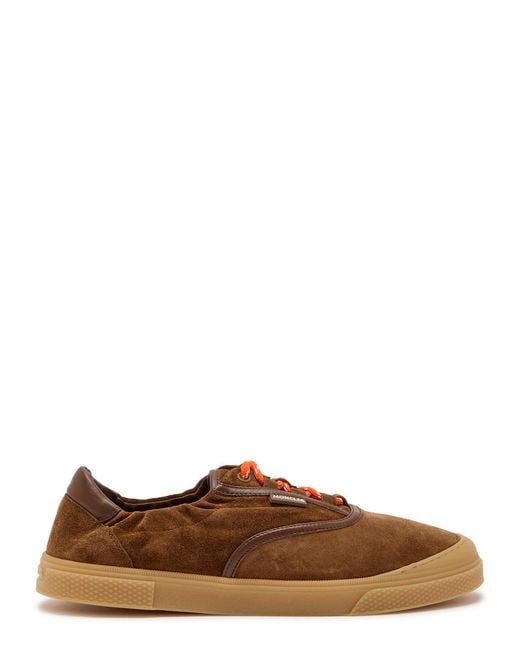 Moncler Brown Vera Leisure Leather-Trim Suede Sneakers for men