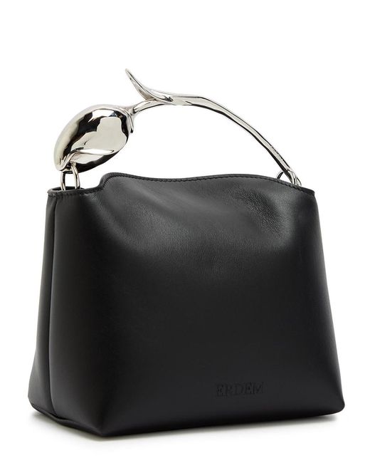 Erdem Black Bloom Mini Leather Top Handle Bag