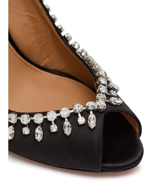 Aquazzura Black Temptation 85 Embellished Satin Sandals