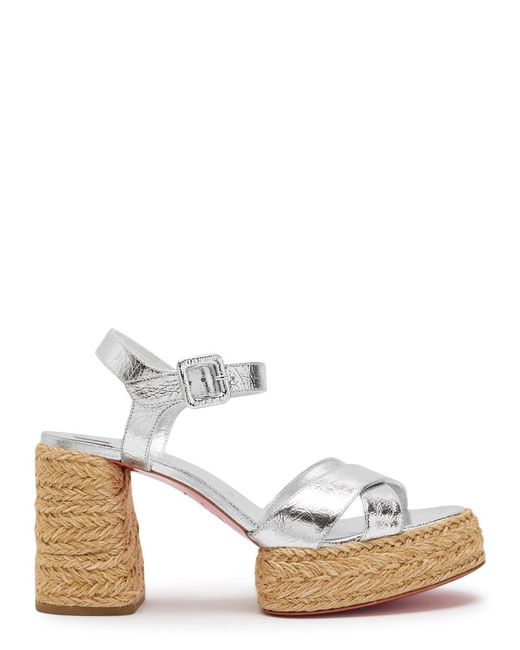 Christian Louboutin White Calakala 85 Metallic Leather Espadrille Sandals