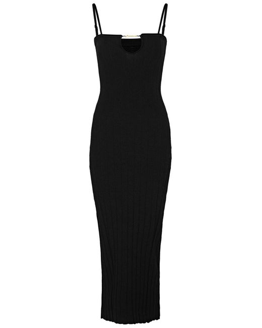 Jacquemus Black La Robe Sierra Bretelles Ribbed-knit Midi Dress