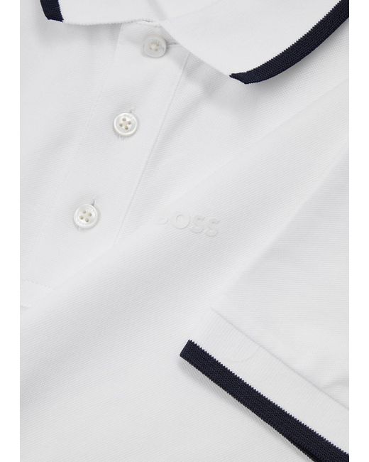 Boss White Logo Piqué Cotton Polo Shirt for men