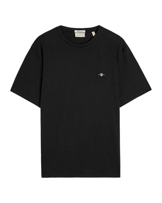 Gant Black Logo-Embroidered Cotton T-Shirt for men