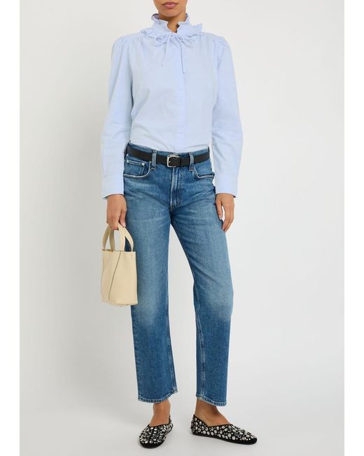 Citizens of Humanity Blue Calista Ruffle Cotton Blouse
