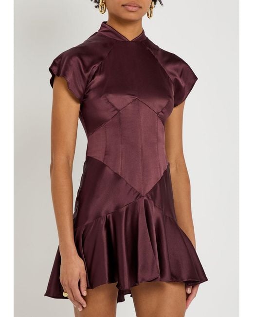 De La Vali Purple Alizee Panelled Silk-Blend Mini Dress