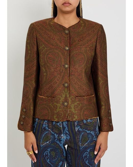 Etro Brown Paisley-Jacquard Tailored Woven Jacket