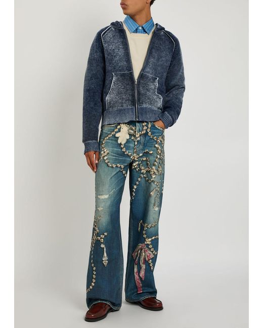 Acne Blue Washed Hooded Wool-Blend Jumper for men