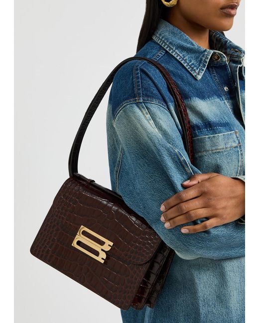 Victoria Beckham Brown Dorian Small Crocodile-Effect Leather Top Handle Bag