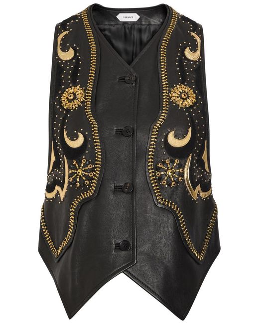 Versace Black Embellished Panelled Leather Vest