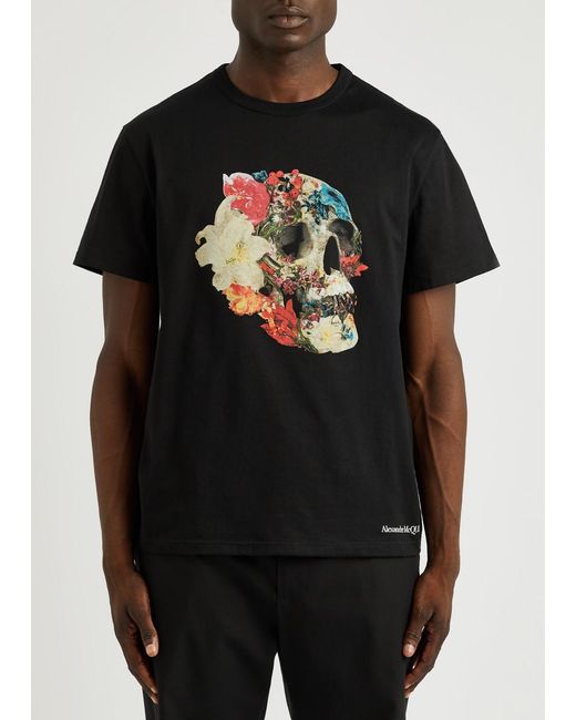 Alexander McQueen Black Printed Cotton T-Shirt for men