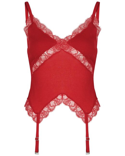 Dion Lee Red Lace-trimmed Cotton-blend Tank