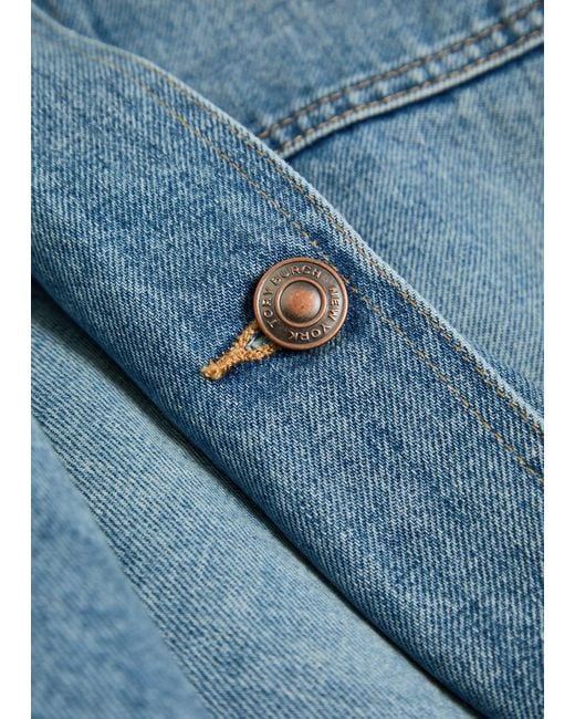 Tory Burch Blue Logo Washed Denim Barn Jacket