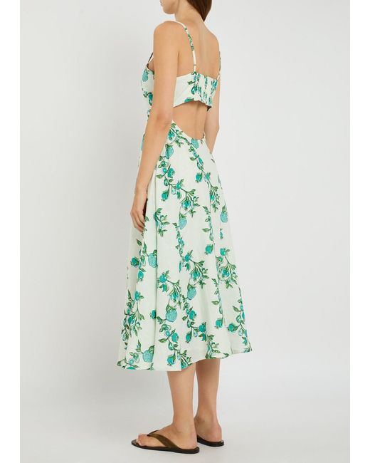 Hannah Artwear Green Elena Printed Linen Midi Dress