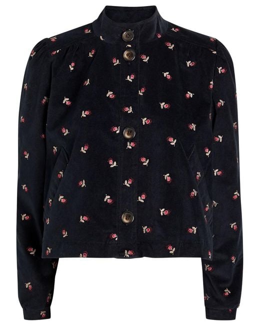 Rixo Blue Nyla Floral-Embroidered Fine Cord Jacket