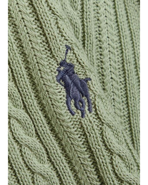 Polo Ralph Lauren Green Logo-Embroidered Cable-Knit Cotton Polo Shirt for men