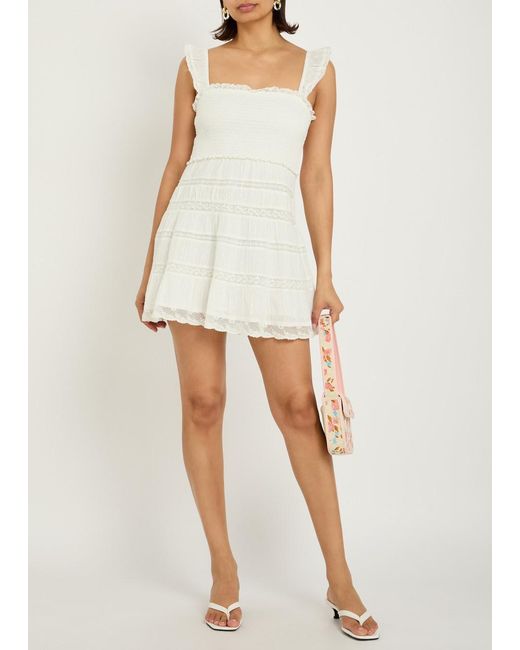 LoveShackFancy Natural Colbera Lace-Trim Cotton Mini Dress