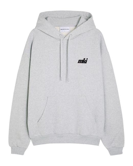 MKI Miyuki-Zoku Gray Stamp Logo-Print Hooded Cotton-Blend Sweatshirt for men