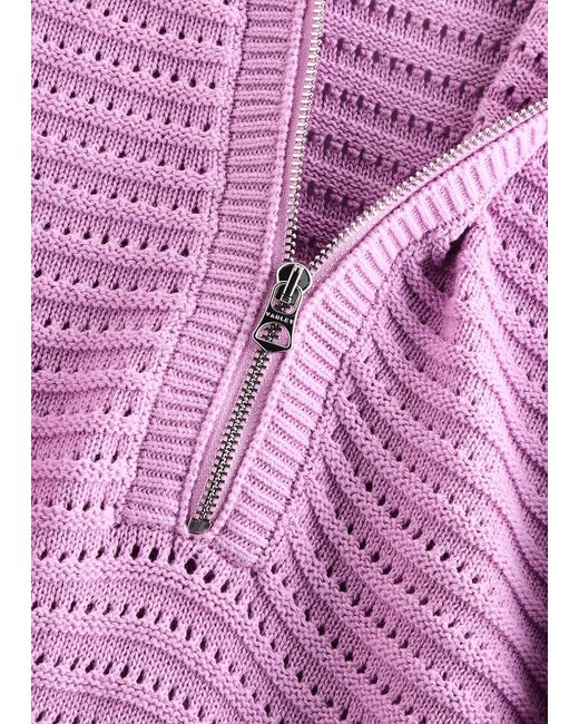 Varley Pink Tara Half-Zip Pointelle-Knit Jumper