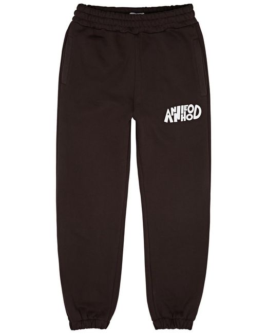 Annie Hood Black Jumble Logo-Print Cotton Sweatpants for men