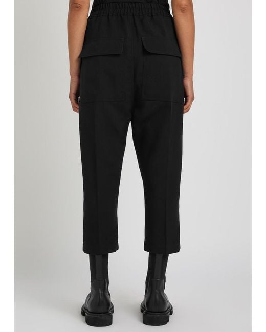 Rick Owens Black Cropped Tapered-Leg Wool Trousers
