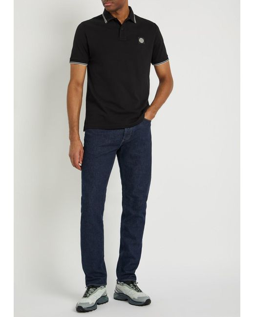 Stone Island Black Piqué Cotton Polo Shirt for men