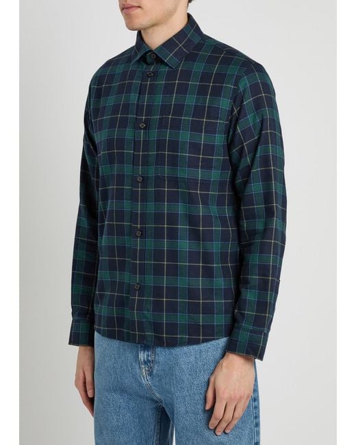 Les Deux Blue Lennon Checked Cotton Overshirt for men