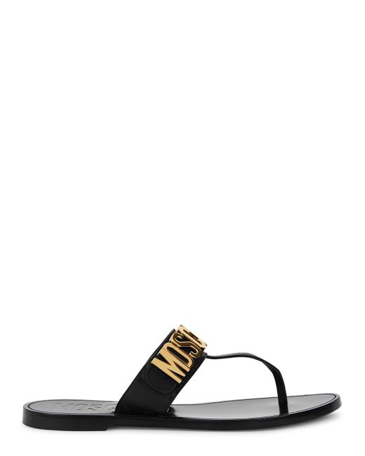 Moschino Black Logo Leather Thong Sandals