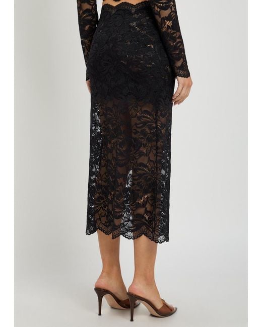 Rabanne Black Stretch-Lace Midi Skirt
