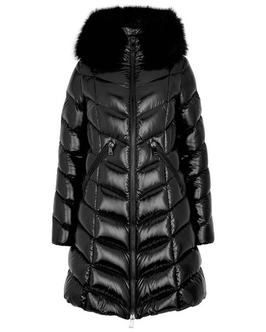 Moncler Black Fulmarre Faux Fur-Trimmed Quilted Shell Coat