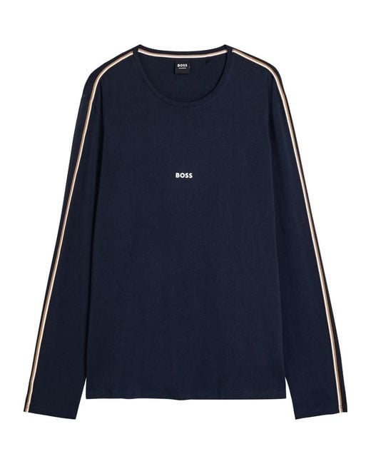 Boss Blue Unique Logo Stretch-Cotton T-Shirt for men