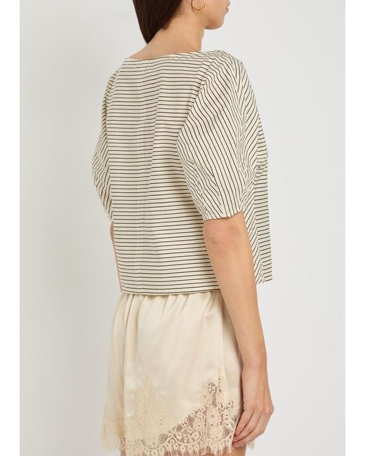 Staud White Didi Striped Stretch-Cotton Top