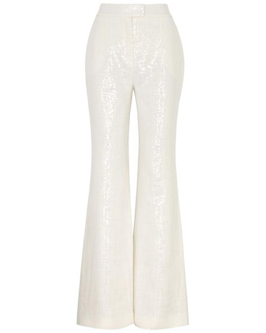 Galvan White Lisbon Bridal Sequin-Embellished Trousers