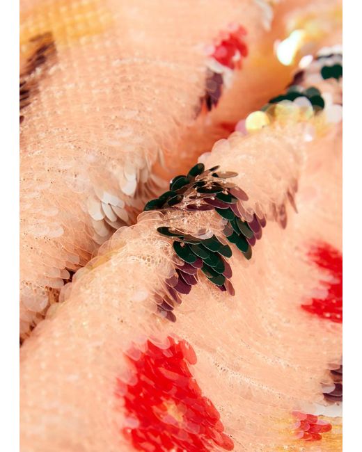Tory Burch Pink Floral Strapless Sequin Midi Dress