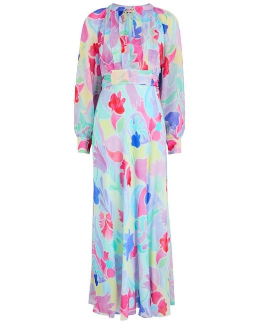 Rixo Red Aero Printed Chiffon Maxi Dress