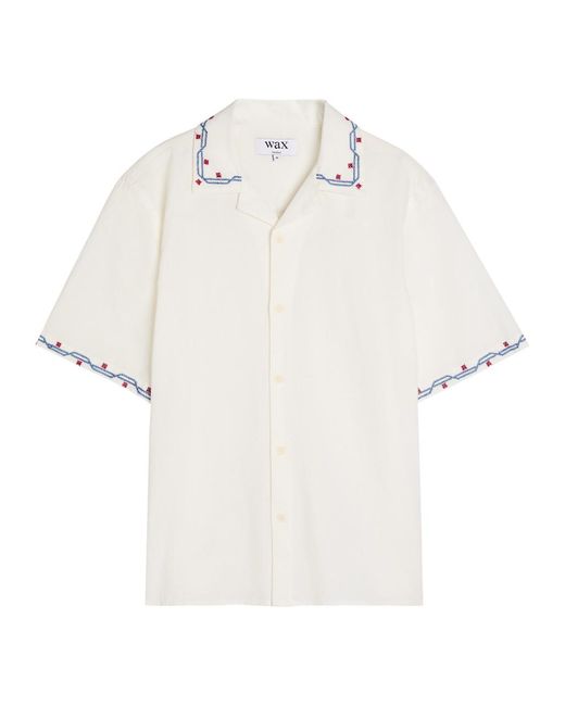 Wax London White Didcot Embroidered Cotton And Linen-Blend Shirt for men