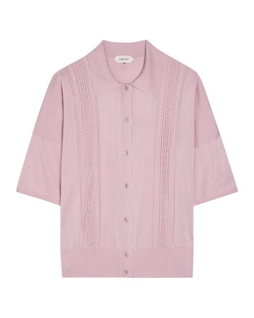Versace Pink Textured Fine-Knit Top