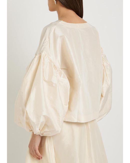 Suzie Kondi Natural Balon Balloon-Sleeve Silk-Taffeta Top